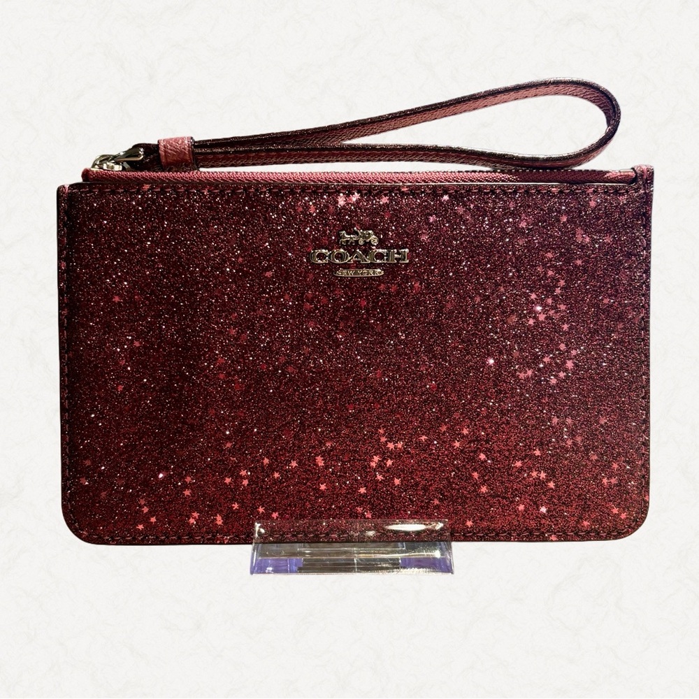 Coach Star Glitter Small Wristlet Oxblood Red F22705 Sparkle Clutch